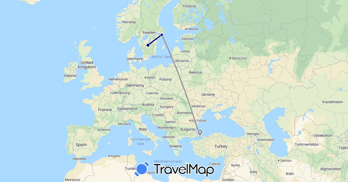 TravelMap itinerary: driving, plane in Sweden, Turkey (Asia, Europe)