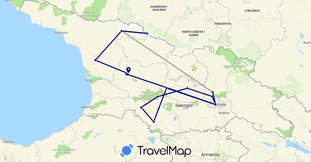 TravelMap itinerary: driving, plane in Georgia (Asia)